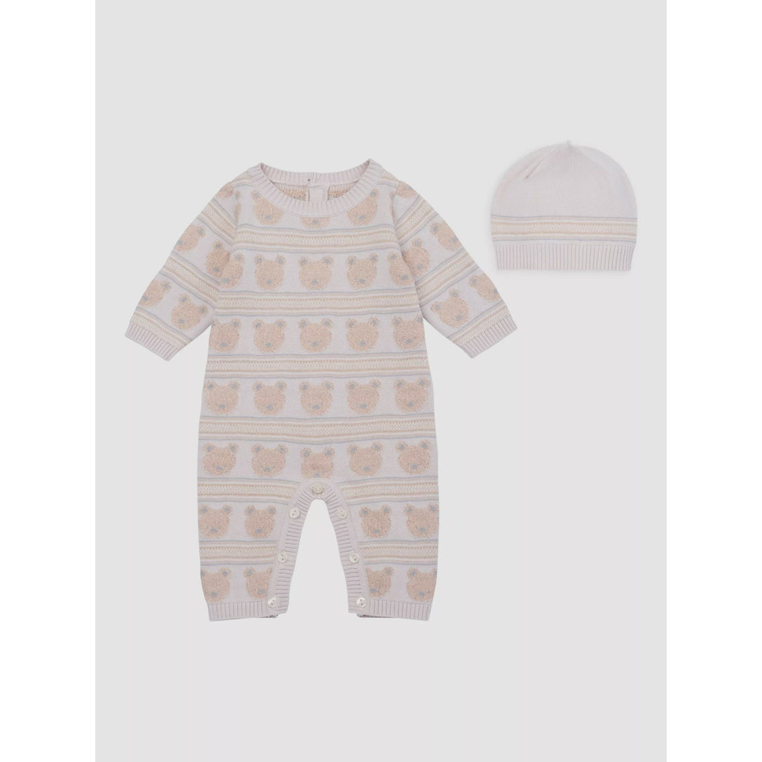 Harry - Knitted Babygrow with Hat, Stone